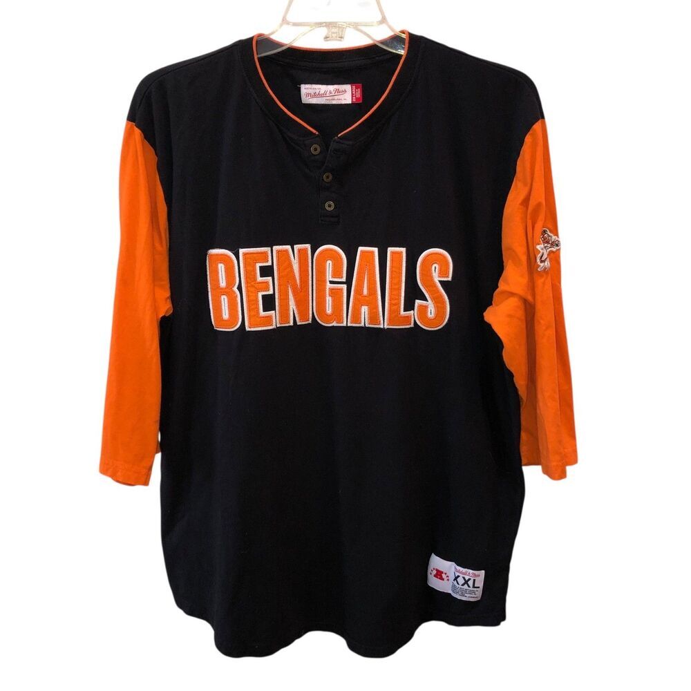 Cincinnati Bengals NFL Mitchell Ness Mens Size 2XL 3/4 Sleeve Henley Shirt